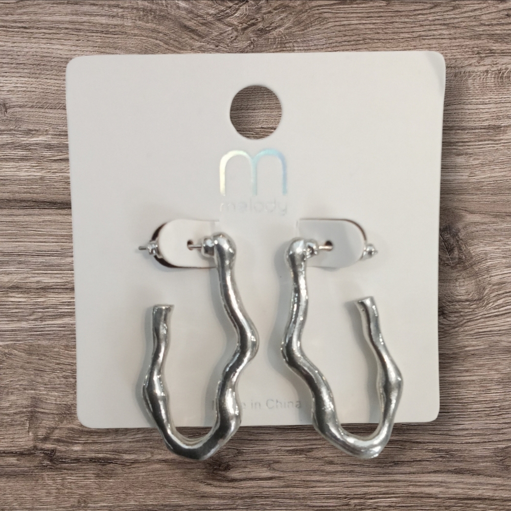 Silver-Tone Wavy Hoop Earrings